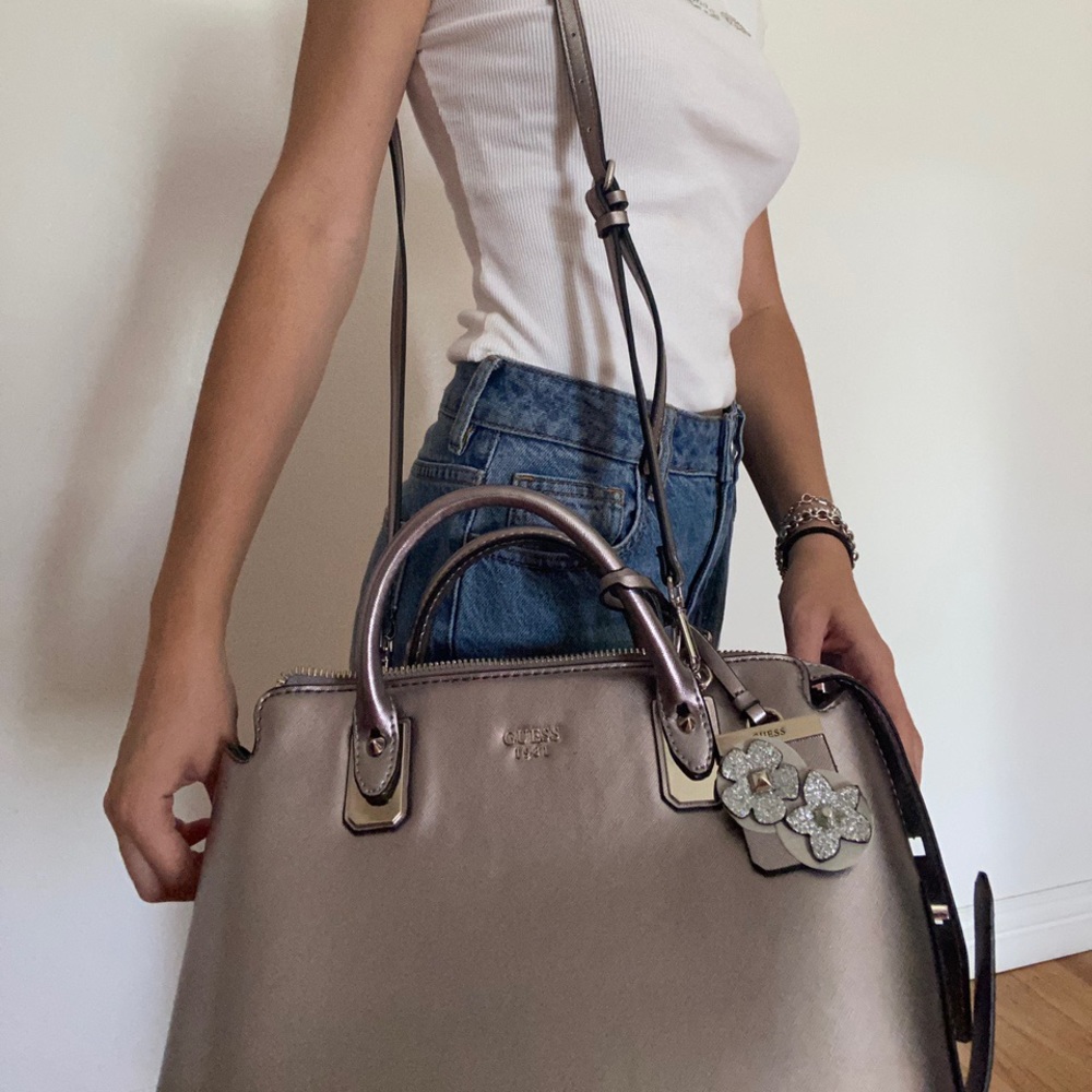 NWT Silver Guess Purse w 2 Detachable Straps